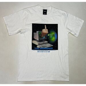 HUF Worldwide Panic Y2K Warning Computer T-shirt Men Small White Short Sleeve